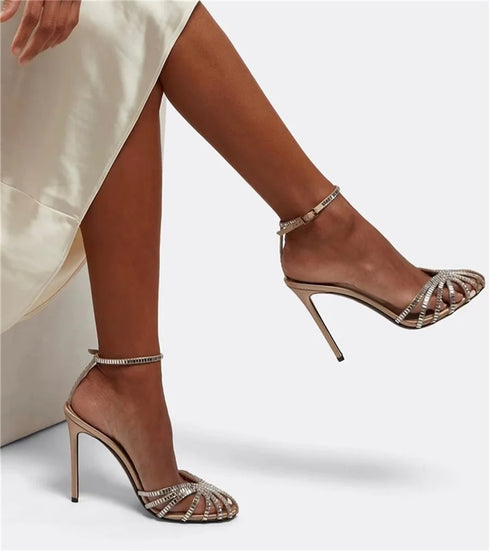 Rhinestone Gladiator Sandals Ankle Strap Stiletto Heels