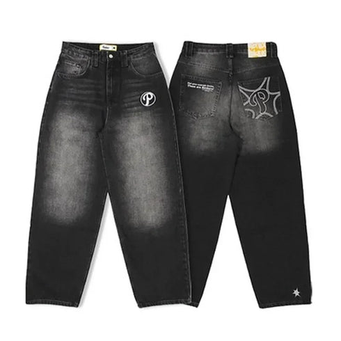 Baggy Jeans Women Wide Leg High Waist Vintage Washed Print Streetwear Casual Everyday Relaxed Fit