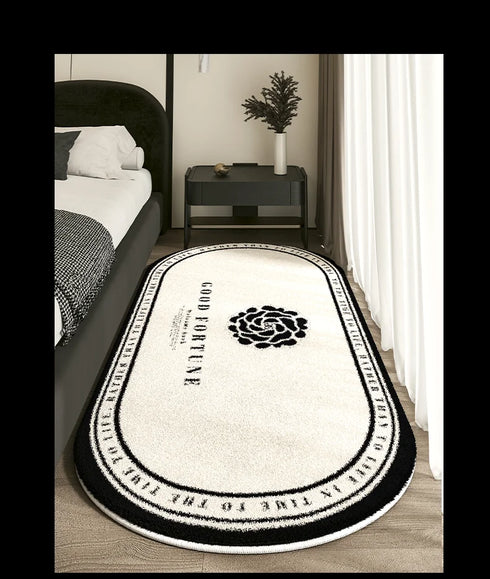 Cashmere Imitated French Oval Bed Rug for Living Room and Study, Dirt Resistant Non-Slip Carpet