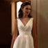 Customized Satin Wedding Dresses A Line V Neck Bride Gown Elegant Sleeveless Floor Length