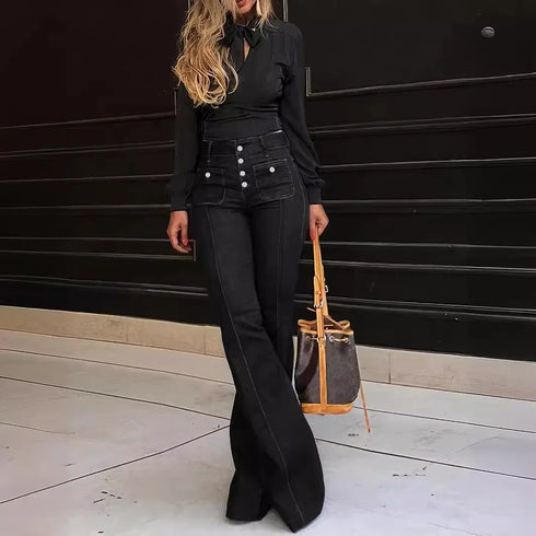 Ankle Length Flare Pants for Women - Stylish Boot Cut Denim Jeans with Pockets, High Waist & Zipper Fly for Effortless Fall Outfits