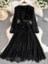 Hepburn Elegant Long Tweed Dresses Women Autumn Party Luxury Robe