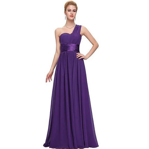 Bridesmaid Dress A Line Chiffon One Shoulder Pleated Back Lace Up Floor Length Wedding Dress