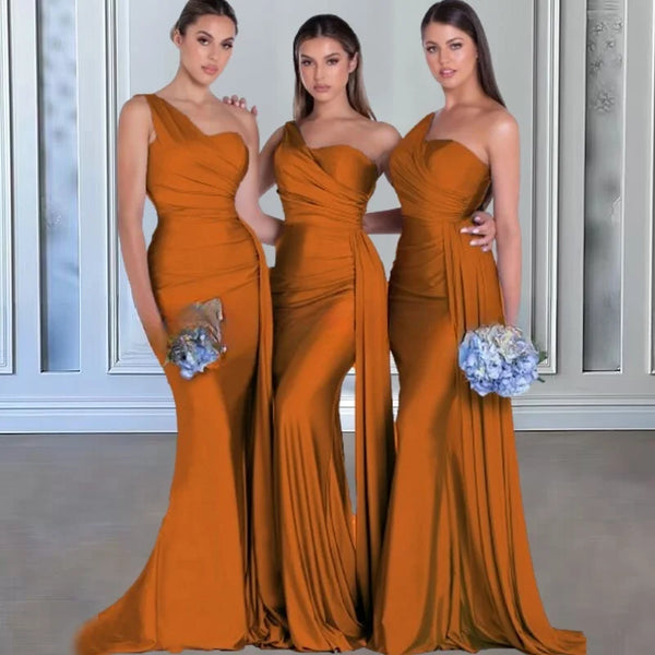 Mermaid Satin Corset Bridesmaid Dress for Wedding Party Gown with Ruched Detailing and Floor Length