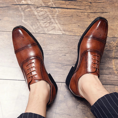 Luxury Handmade Men's Brogue Oxfords - Big Size 47 Leather Dress Shoes for Weddings, Parties, and Business Casual Occasions