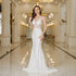 Elegant Mermaid Wedding Dress with Lace and Pearls Backless Design