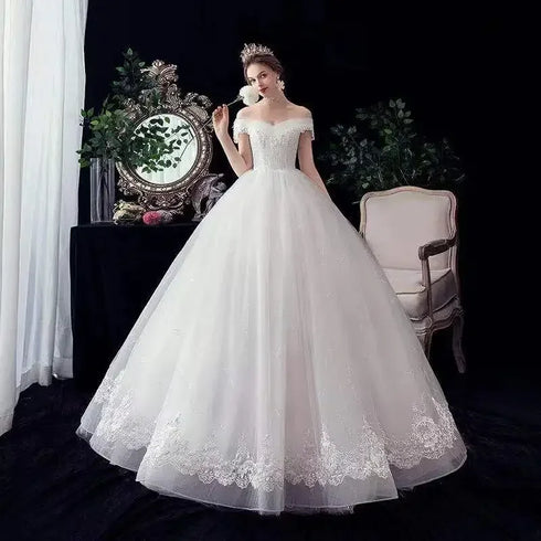 Wedding Dresses Illusion V-Neck Short Tulle Sequined Embroidery Beading Backless Off The Shoulder Luxury Bride Gown