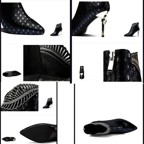 Elegant Embossed Stiletto Pumps with Peacock Pattern for Women - Perfect for Autumn Banquet Parties