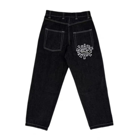 Streetwear Black Logo Print Baggy Jeans for Men and Women