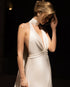 SoDigne Elegant Satin Bride Dresses V Neck Halter Beach Wedding Gown