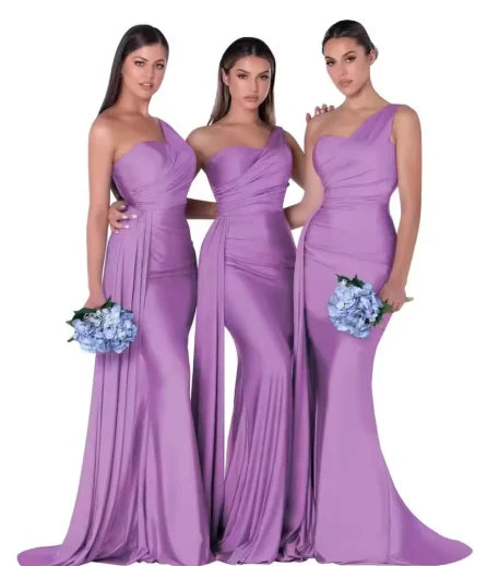 Mermaid Satin Corset Bridesmaid Dress for Wedding Party Gown with Ruched Detailing and Floor Length
