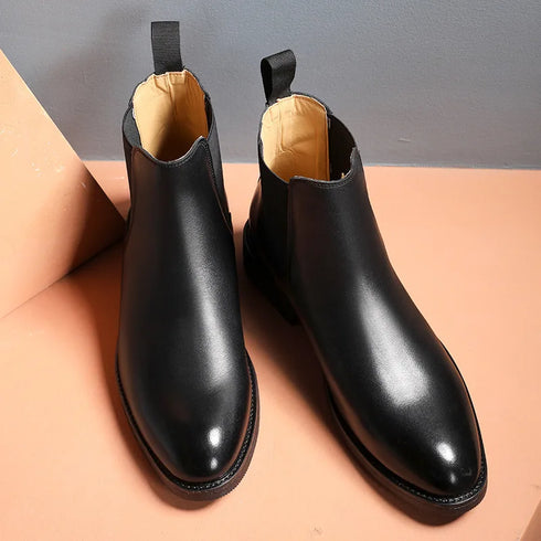 Classic Men's Retro Leather Chelsea Ankle Boots - Fashionable Short High-Top Shoes