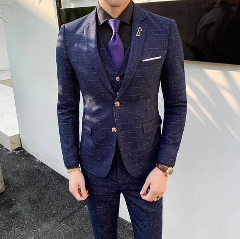 Slim Fit Men's Three Piece Suit with Vest and Trousers for Wedding