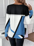 Casual Women's Geometric Print Long Sleeve T-Shirt Loose Fit O-Neck Tee