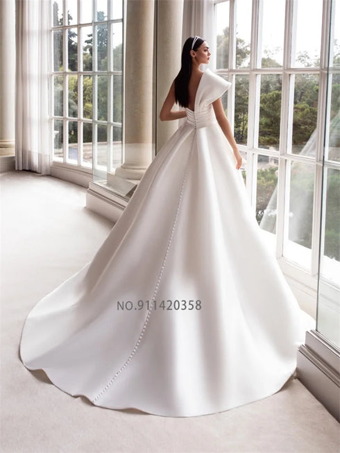 Modern One Shoulder Satin A-Line Wedding Dresses Gown