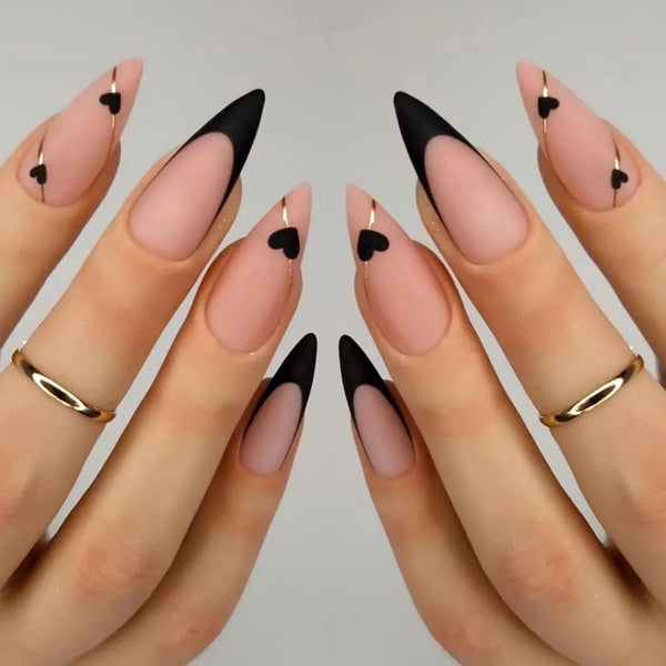 Elegant 24 Piece Long French Heart Acrylic False Nail Set with Jelly Glue and Nail File for Stunning Nail Art