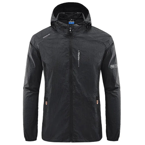 Lightweight Summer Outdoor Windbreaker Jacket for Men - Quick Dry, Sun-Protective, Ideal for Hiking, Fishing, Cycling, and Gym Activities with Hooded Design