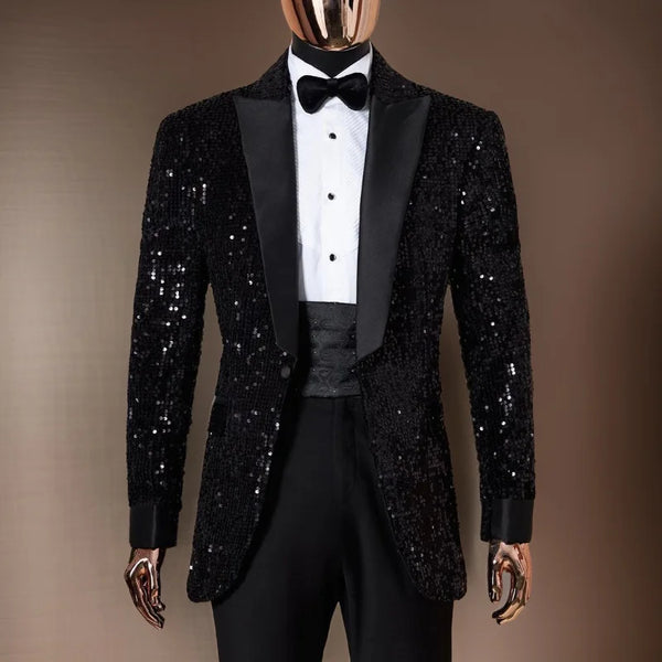 Dazzling Slim Fit Tuxedo Suit for Men with Notched Lapel, One Button Blazer and Tailored Pants - Perfect for Weddings and Parties