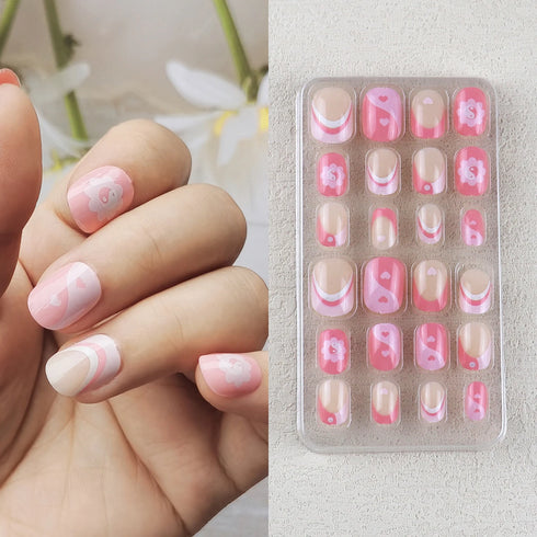 Sparkling Purple Glitter Kids Press-On Nails - 24-Piece Gradient Fake Nail Art Tips for Short Full-Cover Fun and Creative Nail Designs for Girls