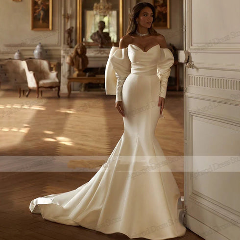 Glamorous Wedding Dresses Satin Bridal Gowns Luxury Mermaid Off The Shoulder For Formal Party
