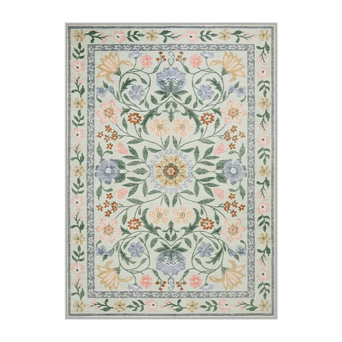 Floral Style Living Room Carpet Machine Washable Large Area Decorative Rug