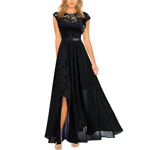 Harajuku Vintage Elegant Long Maxi Dress Stylish Party Wedding Dress with Spliced Lace Chiffon
