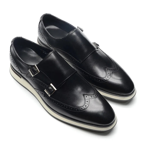 Luxury Mens Casual Sneakers Monk Strap Flats Genuine Leather Walk Shoes