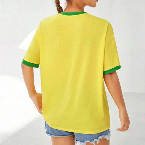 Europe and the United States loose letters yellow green top Y2K women's summer T-shirt sexy clothing street