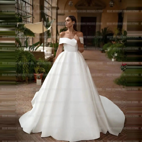 Simple Elegant Off The Shoulder Wedding Dresses A Line Princess Gowns