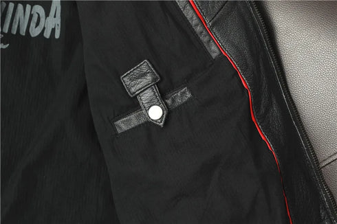 Vintage Genuine Leather Biker Jacket for Men – Slim Fit Cowhide Motorcycle Outerwear with Pockets and Embroidery Details for All Seasons