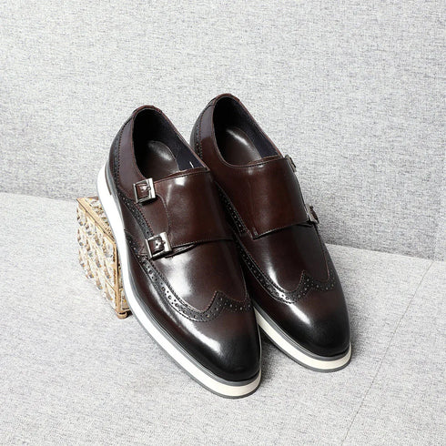 Luxury Mens Casual Sneakers Monk Strap Flats Genuine Leather Walk Shoes