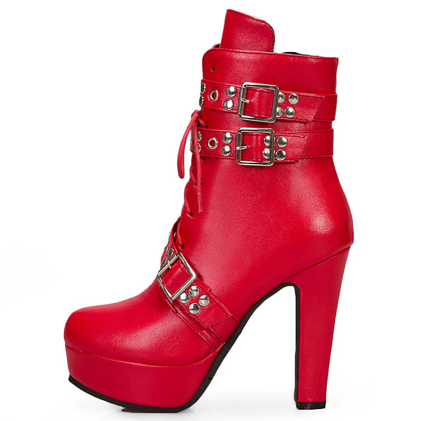Big Red Women's Ankle Boots Platform Lace Up High Heels