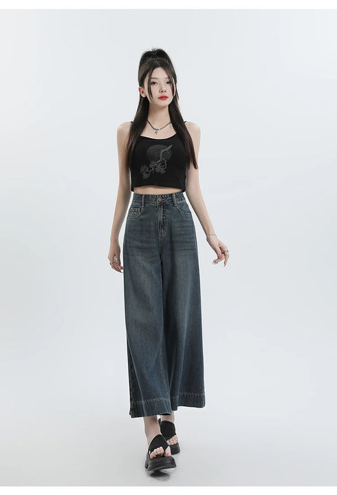 Wide Leg Loose Denim Ankle-Length Jeans for Women - Trendy Streetwear Pants Perfect for Summer Outfits and Casual Styling