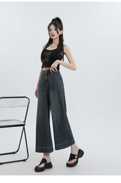 Wide Leg Loose Denim Ankle-Length Jeans for Women - Trendy Streetwear Pants Perfect for Summer Outfits and Casual Styling