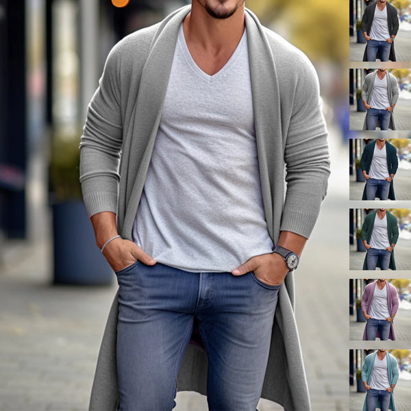 Stylish Men's Knitwear Cardigan for Spring and Autumn - Lightweight Loose-Fitting Long Wool Jacket for Casual Wear