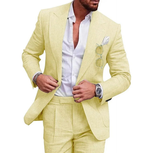 Elegant Men's Linen Suit Set - 2 Piece One Button Slim Fit for Smart Casual Events and Year-Round Style