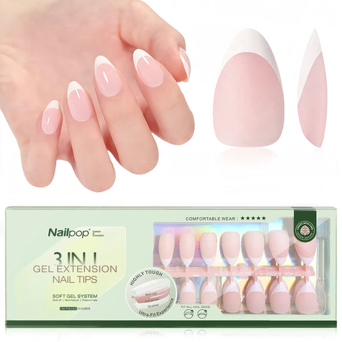 150PCS Short Coffin Soft Gel Press-On Nails - 3-in-1 French Tip Nail Art DIY Set with 15 Sizes for Stunning Manicures