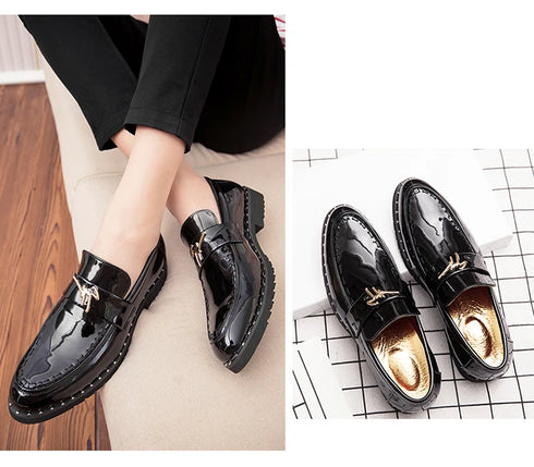 Elegant Men's Pointed Toe Dress Shoes – Luxurious Patent Leather Oxfords for Wedding and Party Occasions, Perfect for Office & Career Events