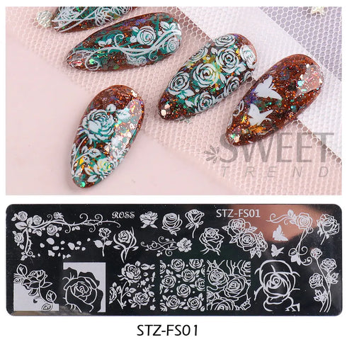 Winter Wonderland Nail Art Stamping Plate with Snowflake, Butterfly, and Rose Leaf Designs - Perfect for DIY Christmas Nail Polish Printing Template Tool