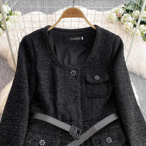 Hepburn Elegant Long Tweed Dresses Women Autumn Party Luxury Robe