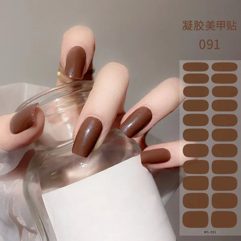Waterproof Long Lasting Gel Nail Art Stickers for Stunning Full Cover Manicures - 9 Piece Set of Baking-Free Solid Color Decals