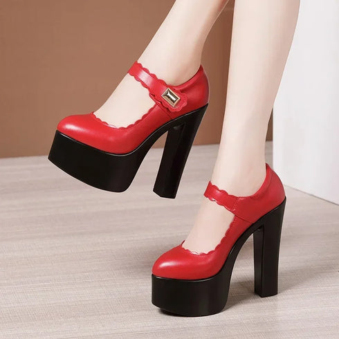 15cm Block High Heels Shoes Thick Platform Women Pumps