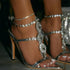 Glamorous Crystal Chain Ankle Strap Sandals for Women - Elegant Party Heels