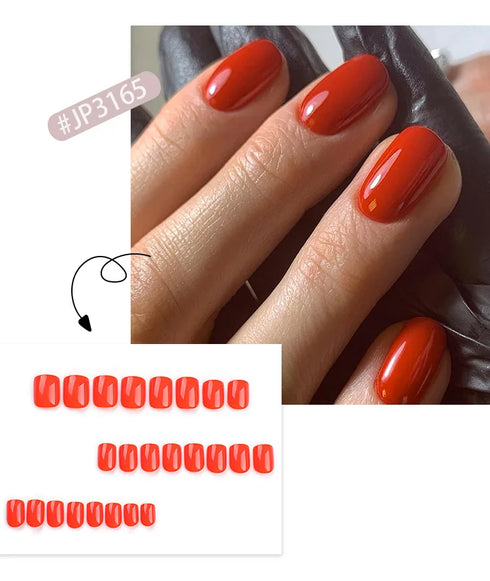 Glossy Solid Color Short Square Detachable Fake Nails Set - Wearable Finished Press On Nails with Glue for Effortless Nail Art Enjoyment