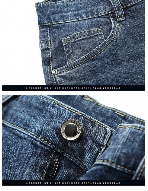 Men's High Waist Fit Straight Jeans Classic Vintage Cotton Trousers