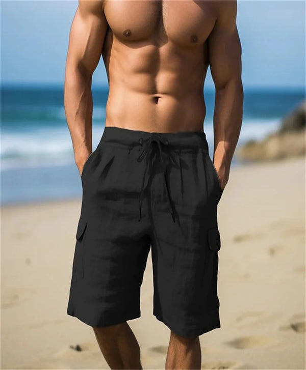 Men's Shorts Linen Solid Tooling Wind Elastic Drawstring Comfortable Lightweight Breathable Stylish Quarter Pants