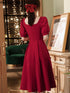 Elegant Red Midi Dress Women Summer Vintage Evening Party Dress Casual Fashion Formal Occasions One Piece Dress