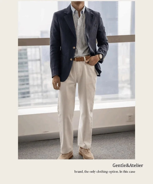 Summer Linen Casual Slim Suit Jacket for Men Lightweight and Breathable Blazer