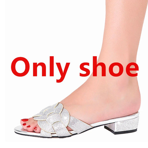 Party Wedding Shoes Women Shoes Bag Set Rhinestone Crystal Summer Fashion Slippers