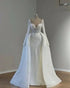 Flavinke White Mermaid Wedding Dresses With Detachable Train Long Sleeves Pearls Wedding Gowns